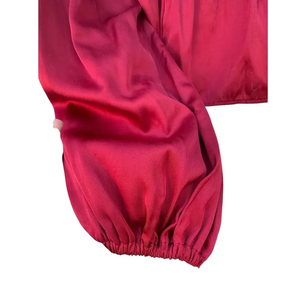 Abercrombie & Fitch, Emerson baby doll shiny red satin long sleeve top small